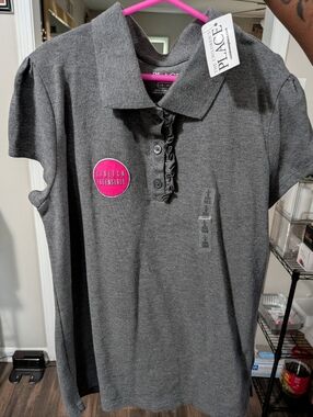The Children's Place Gray Polo Top with Pink Patch